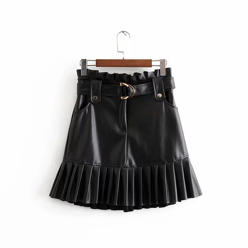 PU leather pleated skirt - ROUTINE FASHION