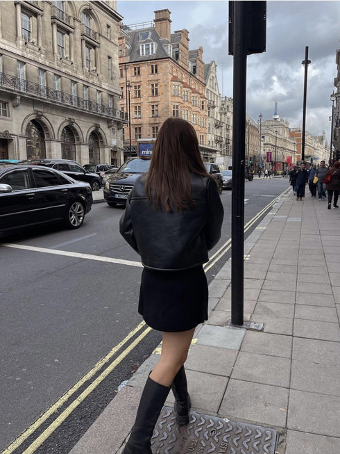 Black Leather Coat Jacket Short Plush High Fashion Winter Women - ROUTINE FASHION