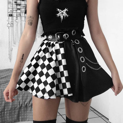 Skirt Gothic Plaid A Line Mini Skirts Harajuku Streetwear - ROUTINE FASHION