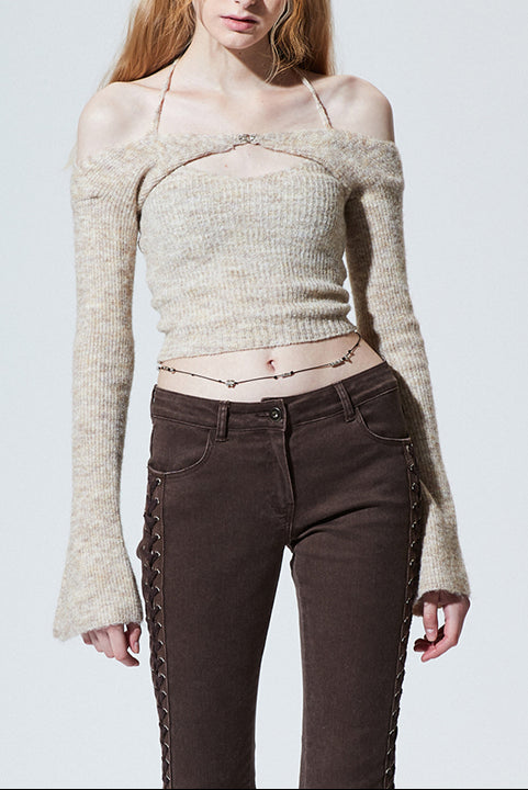 Wool Suspender Blouse Two-piece Blouse Knitted Suit - ROUTINE FASHION