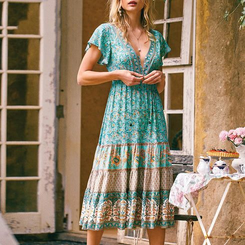 Printed V-neck holiday maxi skirt - ROUTINE FASHION