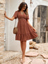 V Neck Solid Color Ruffle Sleeve Dress - ROUTINE FASHION