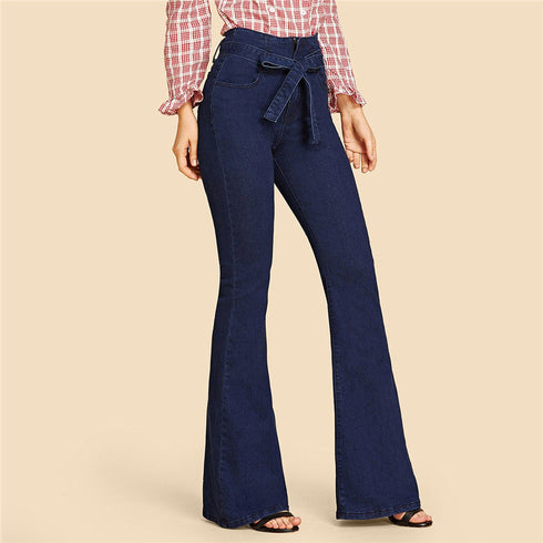 High-stretch Slim-fit Lace-up Wide-leg Flared Jeans - ROUTINE FASHION