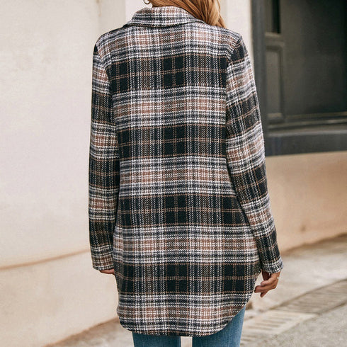 Women's Loose Casual Plush Plaid Shirt Jacket - ROUTINE FASHION