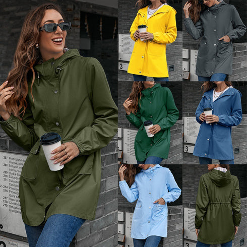 Women's Mid Length Waterproof Windbreaker Jacket Coat Top - ROUTINE FASHION