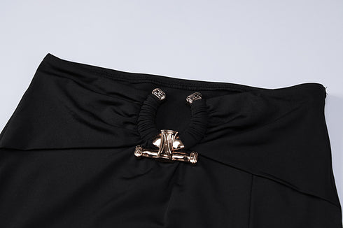 Women's Hang Neck Hollow Backless Small Undershirt And Slit Half-body Skirt Two-piece - ROUTINE FASHION