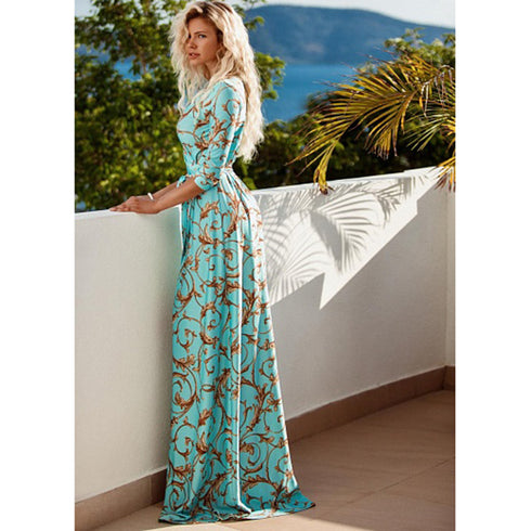 Dress mid sleeve v-neck mopping maxi skirt - ROUTINE FASHION