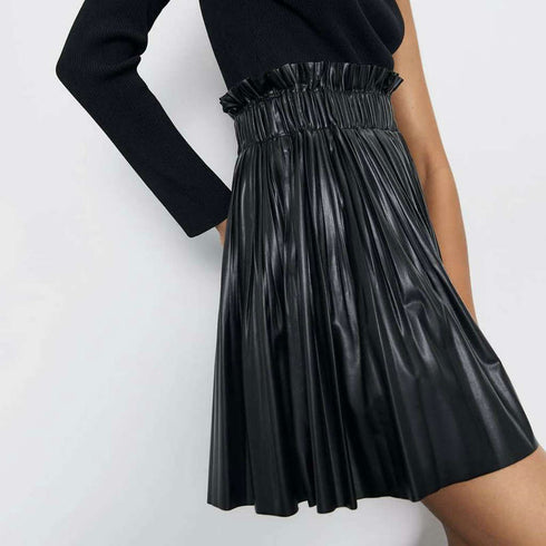 Women's Pleated Faux Skirt Leather Skirt - ROUTINE FASHION