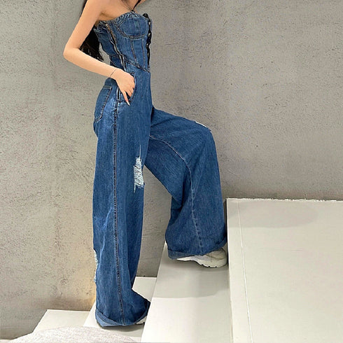 Women's Sexy Bra Denim Jumpsuit - ROUTINE FASHION