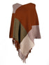 Shawl cape fringed colorblock women's coat - ROUTINE FASHION