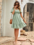 V Neck Solid Color Ruffle Sleeve Dress - ROUTINE FASHION