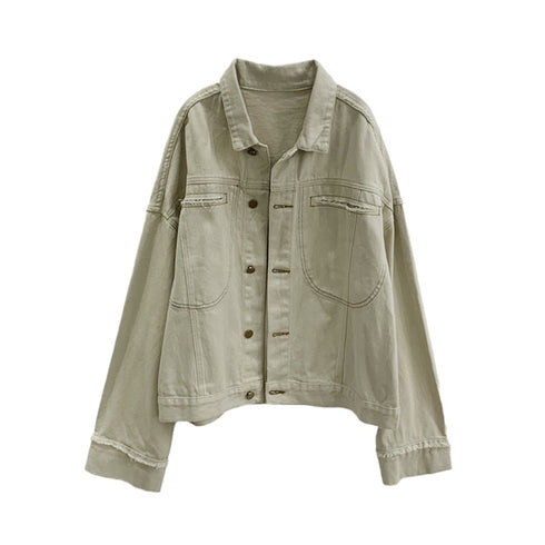 Western beige denim short coat women - ROUTINE FASHION