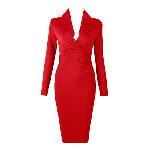 V-neck Tight Wrap Hip Temperament Party Auto Show Host Dress - ROUTINE FASHION