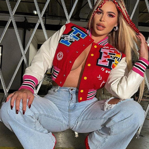 Thread Color Blocking Button Bomber Suit - ROUTINE FASHION