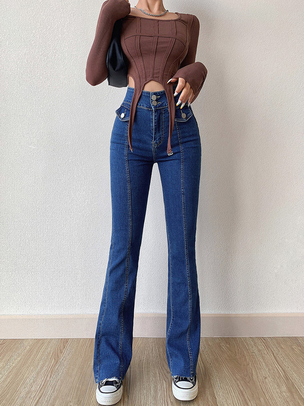 American Retro Slim Double Button Pocket Jeans - ROUTINE FASHION