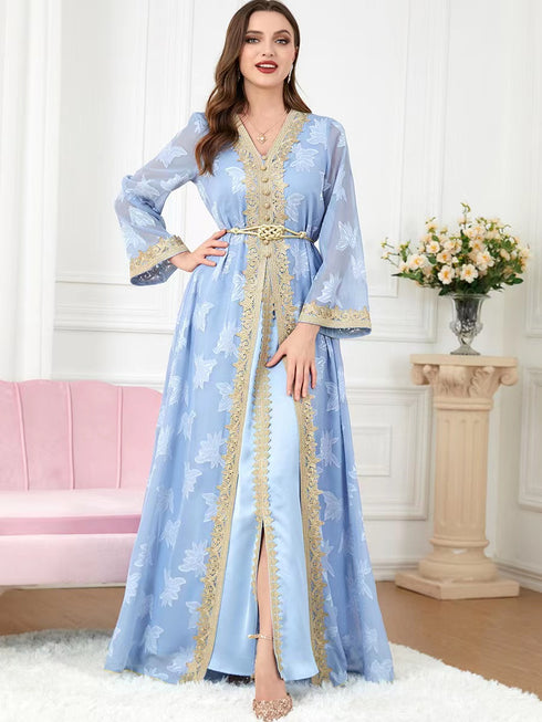 New National Style Embroidered V-neck Elegant Temperament Dress - ROUTINE FASHION
