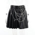 Dark Punk Chain Pleated Pu Leather Skirt - ROUTINE FASHION