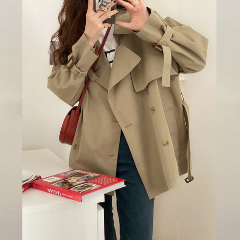 Khaki Trench Coat For Women British Style Small Short Thin Coat - ROUTINE FASHION