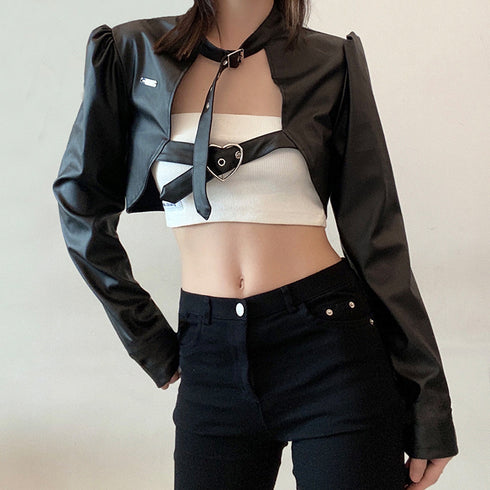 Street Biker Women's Short Leather Jacket - ROUTINE FASHION