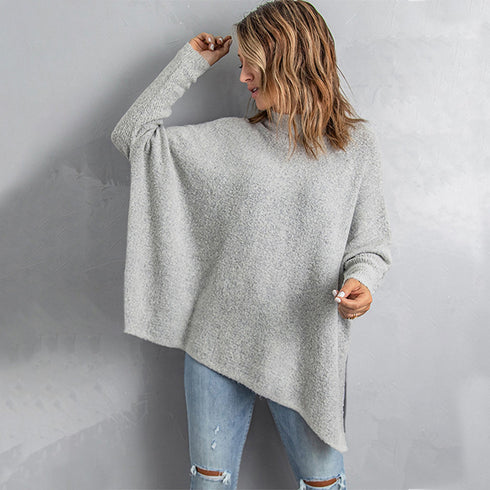 Mid-length Solid Jumper Women's Loose Diagonal Hem Sweater - ROUTINE FASHION