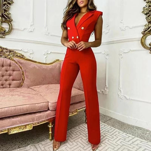 V-neck Houndstooth Jumpsuit Professional Wear Women - ROUTINE FASHION