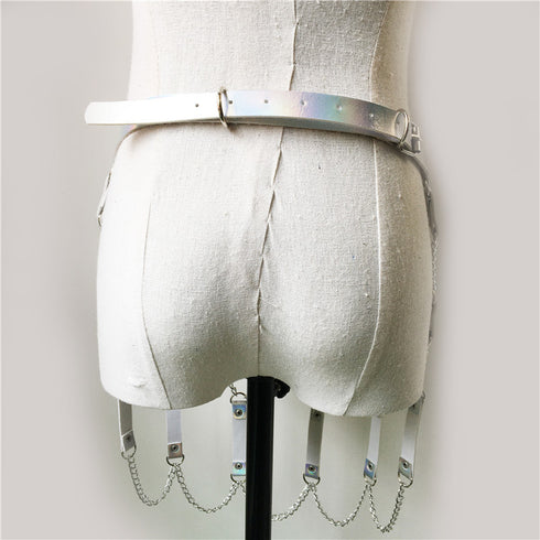 Women's Punk Laser Leather Waist Chain Skirt - ROUTINE FASHION