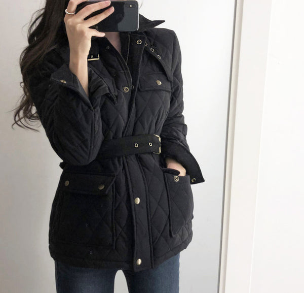 Women's Autumn And Winter Black Jacket Padded Thick Slim Coat - ROUTINE FASHION