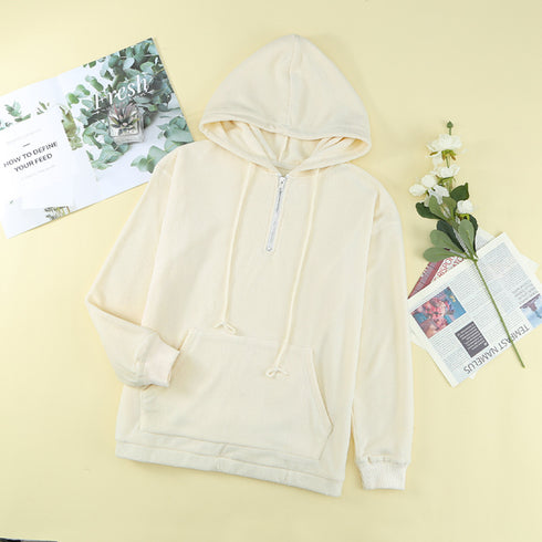 Women Solid Color Hooded Long Sleeve Sweatshirt - ROUTINE FASHION