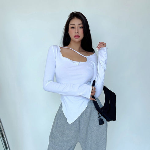 Small Slim Irregular Thin Blouse T-shirt - ROUTINE FASHION