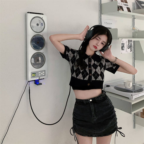 A-line Skirt High Waist Bag Hip Drawstring Denim Skirt - ROUTINE FASHION