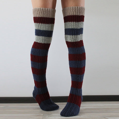 Women's Striped Over-the-knee Knitted Pile Socks - ROUTINE FASHION