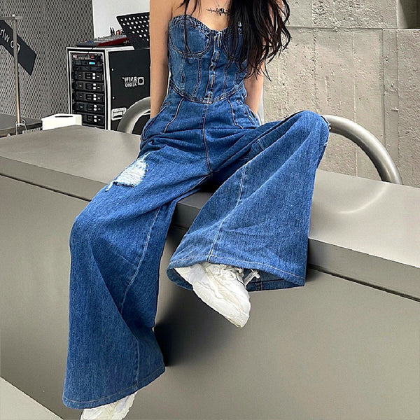 Women's Sexy Bra Denim Jumpsuit - ROUTINE FASHION
