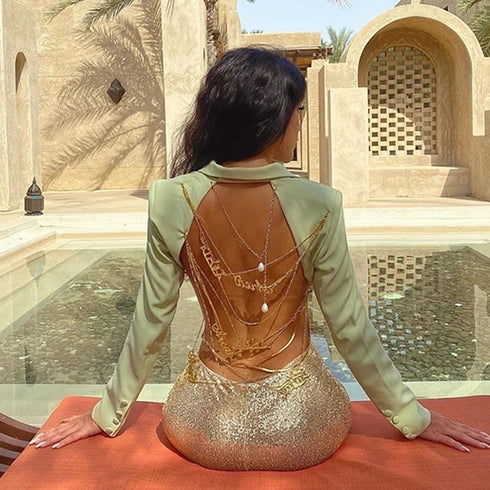 Sexy big backless chain blazer - ROUTINE FASHION