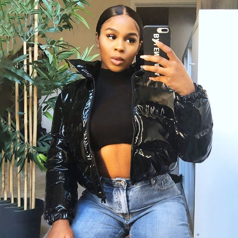 Sisterlinda Faux PU Leather Y2K Bubble Puffer Winter Warm Jacket Women Coats Long Sleeve Outerwear Zipper Casual Slim Parkas - ROUTINE FASHION