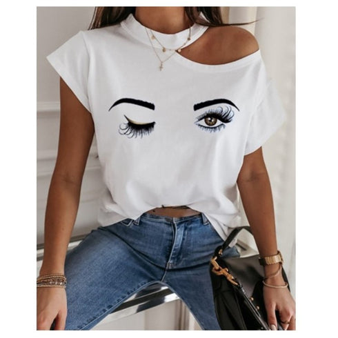 Casual T-shirt letter print strapless top women - ROUTINE FASHION