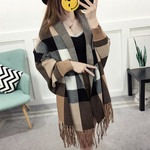 Cape style shawl fringed sweater coat women - ROUTINE FASHION