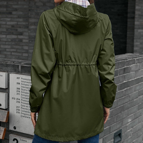 Women's Mid Length Waterproof Windbreaker Jacket Coat Top - ROUTINE FASHION