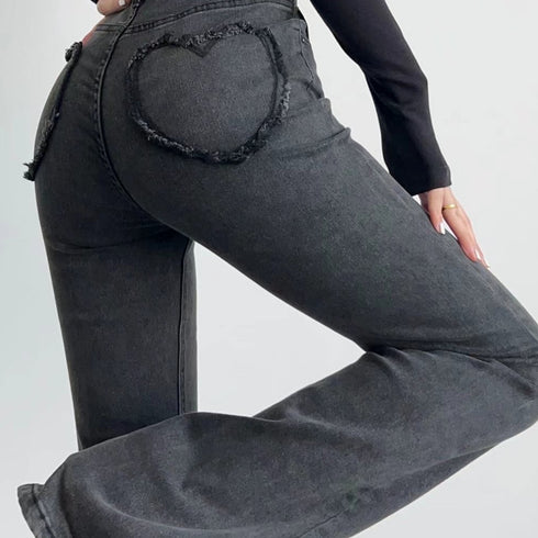 Women's Love Fart Pocket Flare Jeans - ROUTINE FASHION