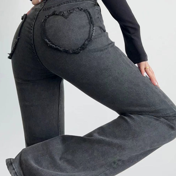 Women's Love Fart Pocket Flare Jeans - ROUTINE FASHION
