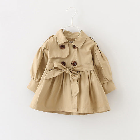 Double-breasted button trench coat belt trench coat skirt - ROUTINE FASHION