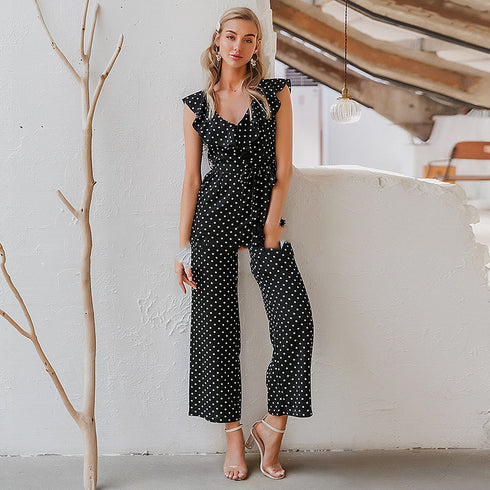 Simple Elegant Polka Dot Print Women Jumpsuits - ROUTINE FASHION