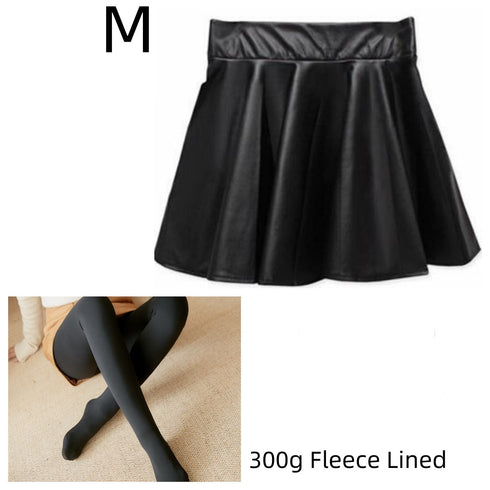 High waist Faux Leather Skirt sun skirt pleated skirt - ROUTINE FASHION