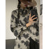 Blouse Long Sleeve Black Gray Color Block Leopard Shirt Button Up Chain Top Single-Breasted Womens Blouses Loose - ROUTINE FASHION