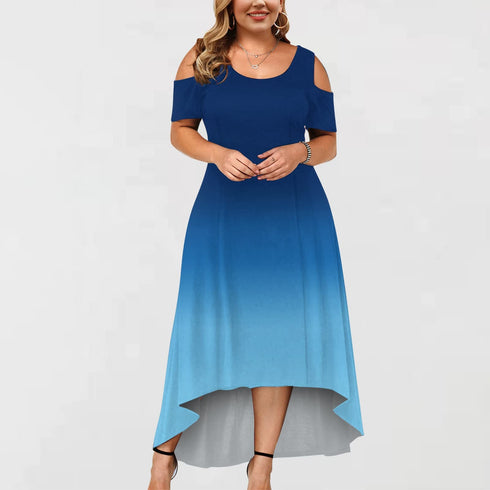 Women's Fashion Round Neckline Maxi Print Dress - ROUTINE FASHION