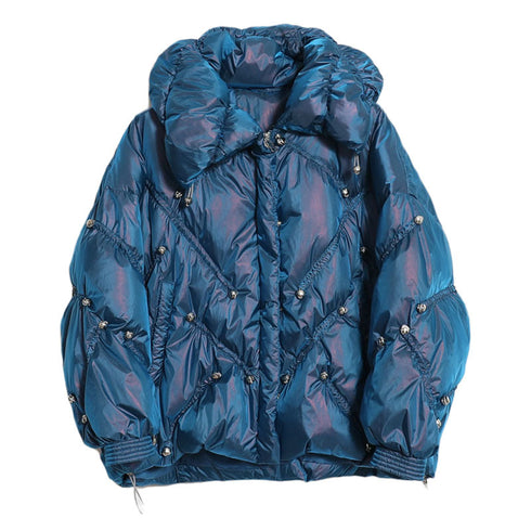 New Style Beaded Bright Fluorescent Color-changing Down Jacket Women - ROUTINE FASHION