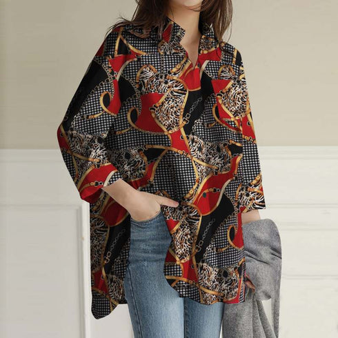 Cropped Sleeve Tunic Top Casual Loose Lapel - ROUTINE FASHION