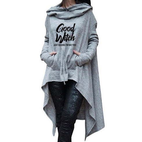 Letter Letters Print Hoodies For Women Long Irregular Sweats - ROUTINE FASHION