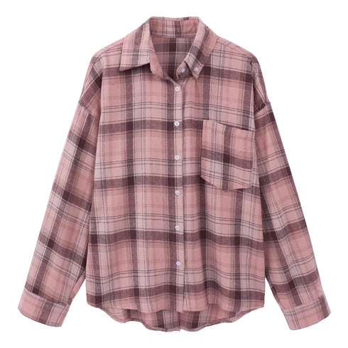 Polo Collar Plaid Shirt Jacket Women's - ROUTINE FASHION