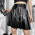 Dark Punk Chain Pleated Pu Leather Skirt - ROUTINE FASHION