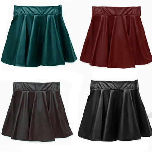 High waist Faux Leather Skirt sun skirt pleated skirt - ROUTINE FASHION